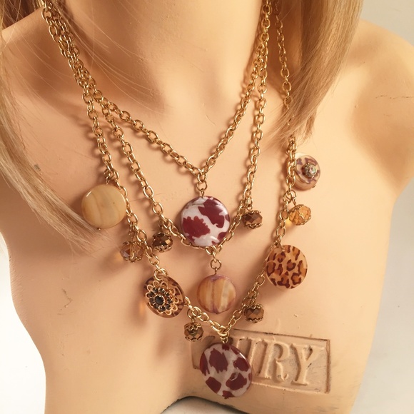 Animal Print Triple Gold Tone Chain Necklace - Picture 1 of 4